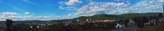 A panoramic outlook of Edmundston, showcasing its landscape and city features.