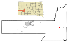 Pennington County South Dakota Incorporated and Unincorporated areas Wall Highlighted.svg
