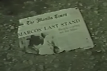 A damaged newspaper from The Manila Times covering the revolution People Power Revolution Article.png