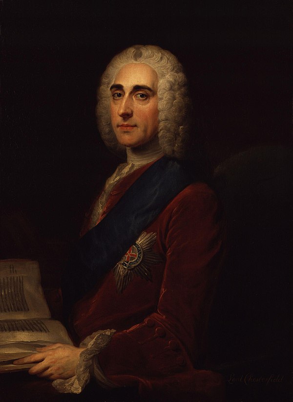 In the 18th century, Philip Stanhope, the 4th Earl of Chesterfield, first used the word etiquette to mean "the conventional rules of personal behaviour in polite society." (William Hoare)