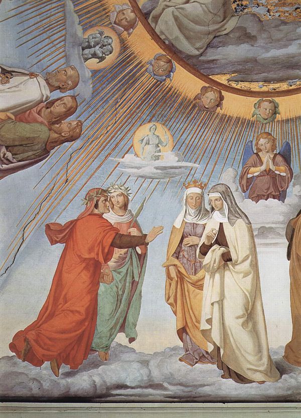 Dante and Beatrice speak to Piccarda and Constance (fresco by Philipp Veit), Canto 3.