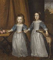 Portrait of Two Young Girls on a Terrace with Two Hounds by Cornelius Johnson.jpg