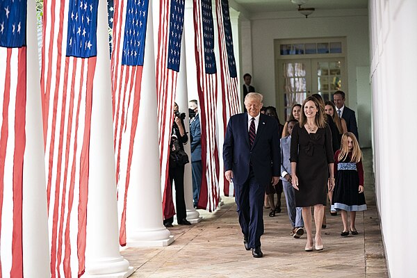 President Donald Trump with Amy Coney Barrett and her family, just prior to Barrett being announced as the nominee, September 26, 2020