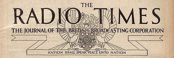 The Radio Times masthead from 25 December 1931, including the BBC motto "Nation shall speak peace unto Nation"