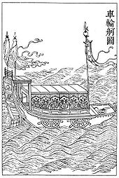 A Chinese paddle-wheel ship from a Qing dynasty encyclopedia published in 1726 Radpaddelsch.jpg