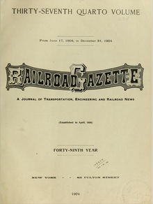 The cover of Railroad Gazette, June 17, 1904 to December 31, 1904. Railroad Gazette cover 1904.png