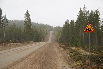 Even in high-income countries, some regional roads may be of lesser quality: road 945 in Kemijärvi; gravel and 15% slope