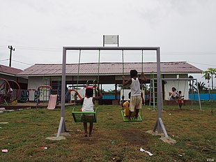 Rohingya children playing in a refugee camp in Aceh, Indonesia Rohingya refugees in Aceh, VOA 04.jpg