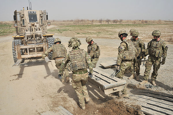 Royal Engineers preparing site for a bridge in Afghanistan