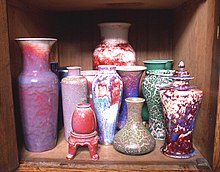 The Ruskin Pottery (1898-1935) specialized in glaze effects, here 'high fired' reduction glazes Ruskinpottery.jpg