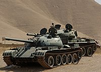 Russian T54-55 tanks of the Afghan National Army are shown here travelling along Route Pluto, Afghanistan. MOD 45147122.jpg