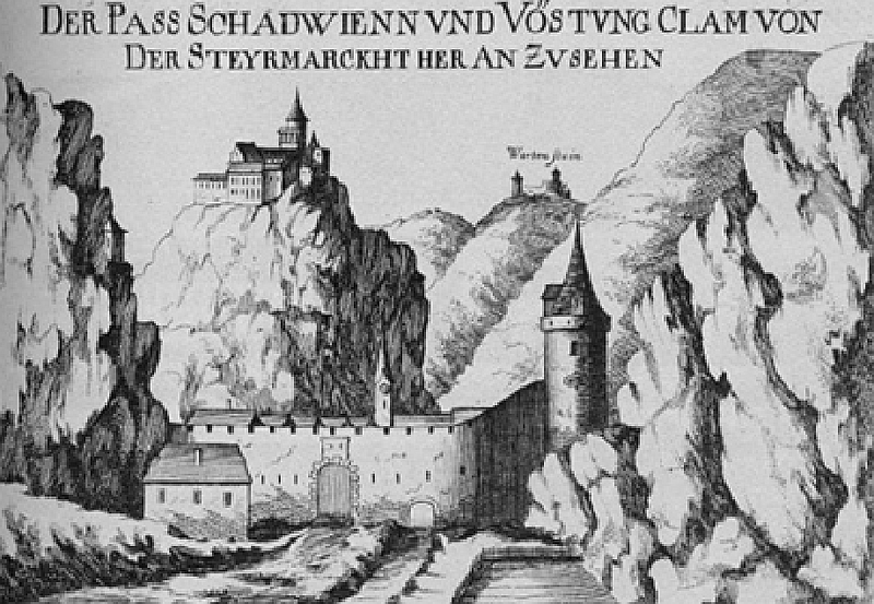 File:Schottwien und Burg Klamm, Kupferstich,G.M.Vischer, 1672.png