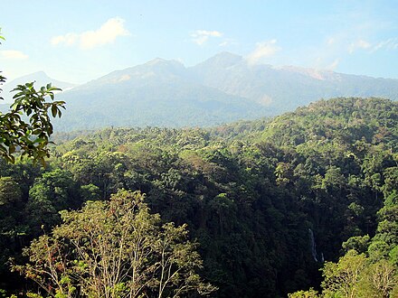 View of Mt Rinjani and waterfall in Senaru.