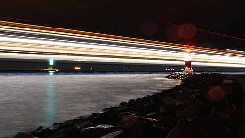 Light trails of three ships entering the Baltic Sea.