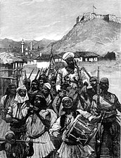 Amand von Schweiger-Lerchenfeld (1856–1927): Albanians from Scutari crossing the Boyana to occupy Dulcigno, 1880.