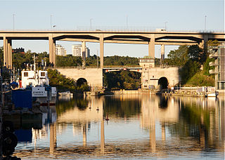 Skansbron bascule bridge between Södermalm and Johanneshov in Stockholm, Sweden