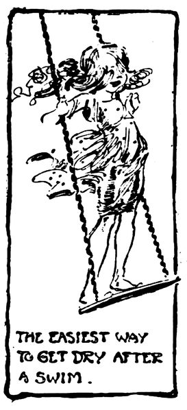 File:Sketch by Marguerite Martyn of a girl standing on a swing in a bathing suit getting dry from the breeze, 1914.png