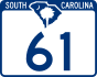 Marcador de la autopista 61 de Carolina del Sur