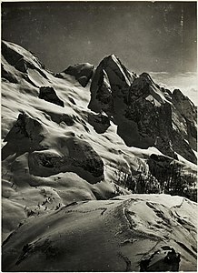 winter 1917 with Marmolada glacier and rock "Col de Bous", Gran Vernel. Marmolatascharte.