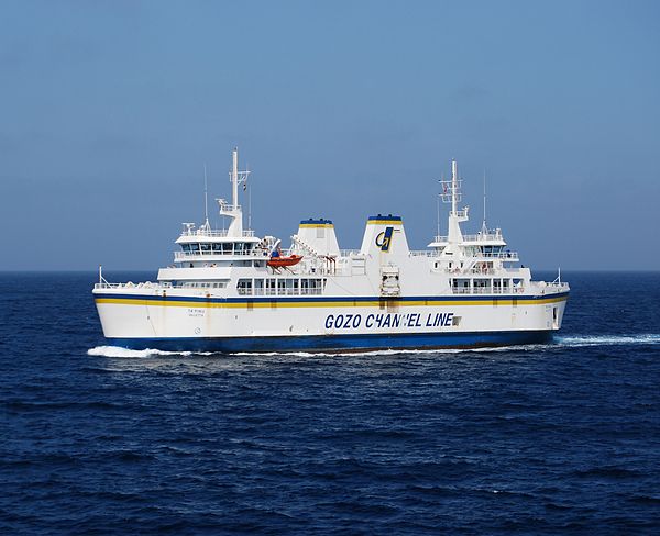 MV Ta' Pinu, one of the four ferries operated by the Gozo Channel Line, on its way from Gozo to Ċirkewwa.