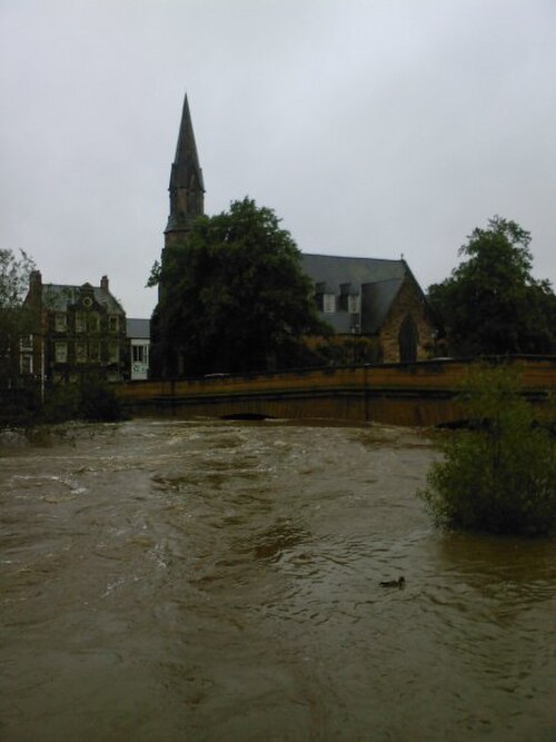 St George's Church and Telford Bridge during the September 2008 floods