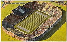 Postcard of Notre Dame stadium between circa 1930 and 1945. The Stadium, Notre Dame, Indiana (63329).jpg