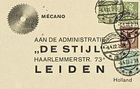 Application card for Mécano. 1922. Printed matter. 9 × 14 cm. Utrecht, Centraal Museum.