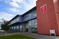 Part of the exterior of the Colin Hutton North Stand at Sewell Group Craven Park, Kingston upon Hull.