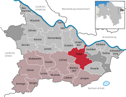 Läget för kommunen Trebel i Landkreis Lüchow-Dannenberg