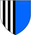 Arms of Trenchard: Per pale dexter paly of six argent and sable sinister azure