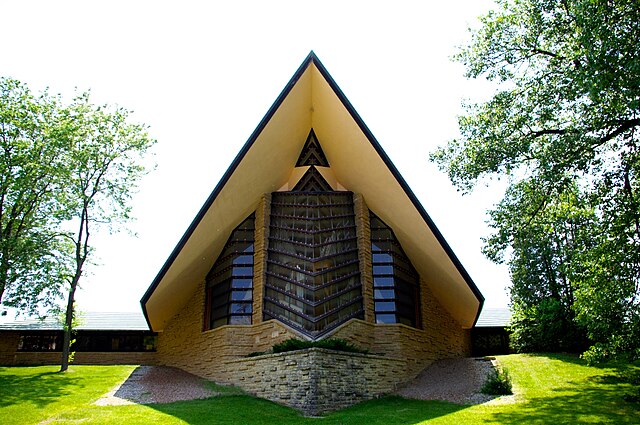 The Unitarian Meeting House designed by Frank Lloyd Wright, Shorewood Hills, Wisconsin.