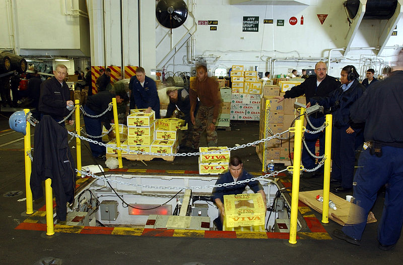 File:US Navy 030328-N-3241H-088 A working party moves the cargo from the hangar bay to the below deck storage spaces.jpg