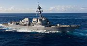 US Navy 120214-N-OY799-496 The Arleigh Burke-class guided-missile destroyer USS Wayne E. Meyer (DDG 108), transits the Pacific Ocean during a photo.jpg