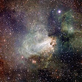 Die stervormende streek Messier 17. (Bron: ESO)