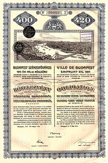 Bond of the City of Budapest, issued 1 May 1911 Ville de Budapest 1911.jpg