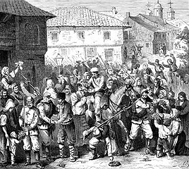Встреча русских войск в г. Тырново. 25 июня 1877. Гравюра, 1877