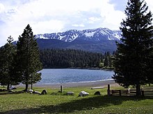 Mountains and glacial lake in Wallowa County attract tourists to the area. Wallowa mts lake.jpg