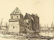 War Drawings by Muirhead Bone- Chateau near Brie on the Somme Art