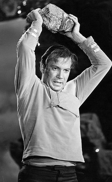 William Shatner as Captain James T. Kirk in action, from the episode "Where No Man Has Gone Before", 1966