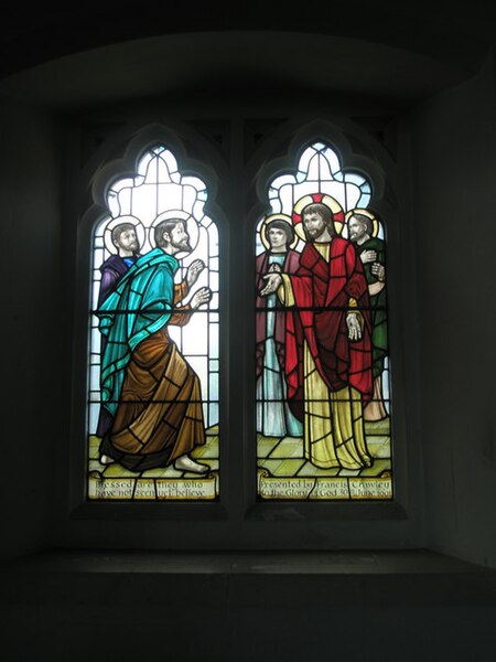 File:Window within St Thomas, Bedhampton depicting Jesus shows his hands to St Thomas - geograph.org.uk - 836236.jpg