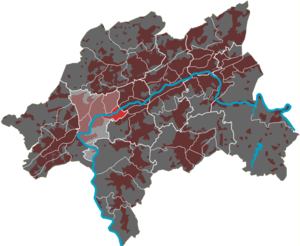Localização do distrito de Arrenberg no distrito de Elberfeld-West