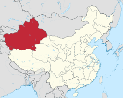 Lage von Xinjiang innerhalb Chinas