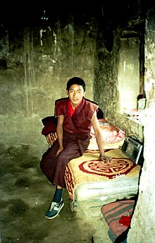 Young monk in meditation cell, Yerpa, Dagzê County, 1993