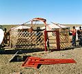 Mongolian Ger: starting to place roof poles
