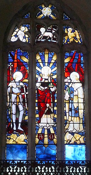 File:-2008-11-08 East stained glass window, Saint John the Baptist head, Church Street, Trimingham.jpg