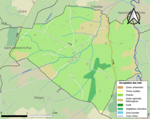 Barevná mapa znázorňující využití půdy.