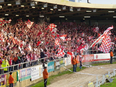 Derry City's fans in the Brandywell on the day of a game. 126 Brandywell Stadium.JPG