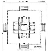 Schizzo del 1880 della pianta di 9 quadrati dello stesso tempio (non in scala o completa). Per disegni migliori: