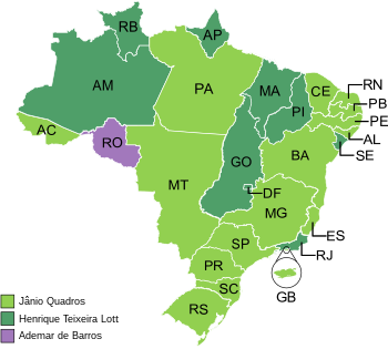 Estados e territórios onde cada candidato venceu, segundo a legenda.