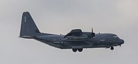 A US Air Force MC-130J Commando II, tail number 10-5714, on final approach at Kadena Air Base in Okinawa, Japan. It is assigned to the 1st Special Operations Squadron at Kadena AB.